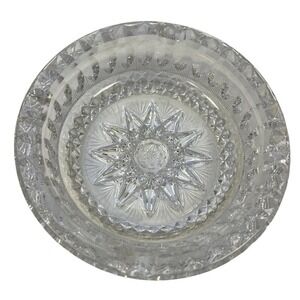 VINTAGE Crystal Cut Glass Ashtray Circle 4 Dip Heavy Flower Center